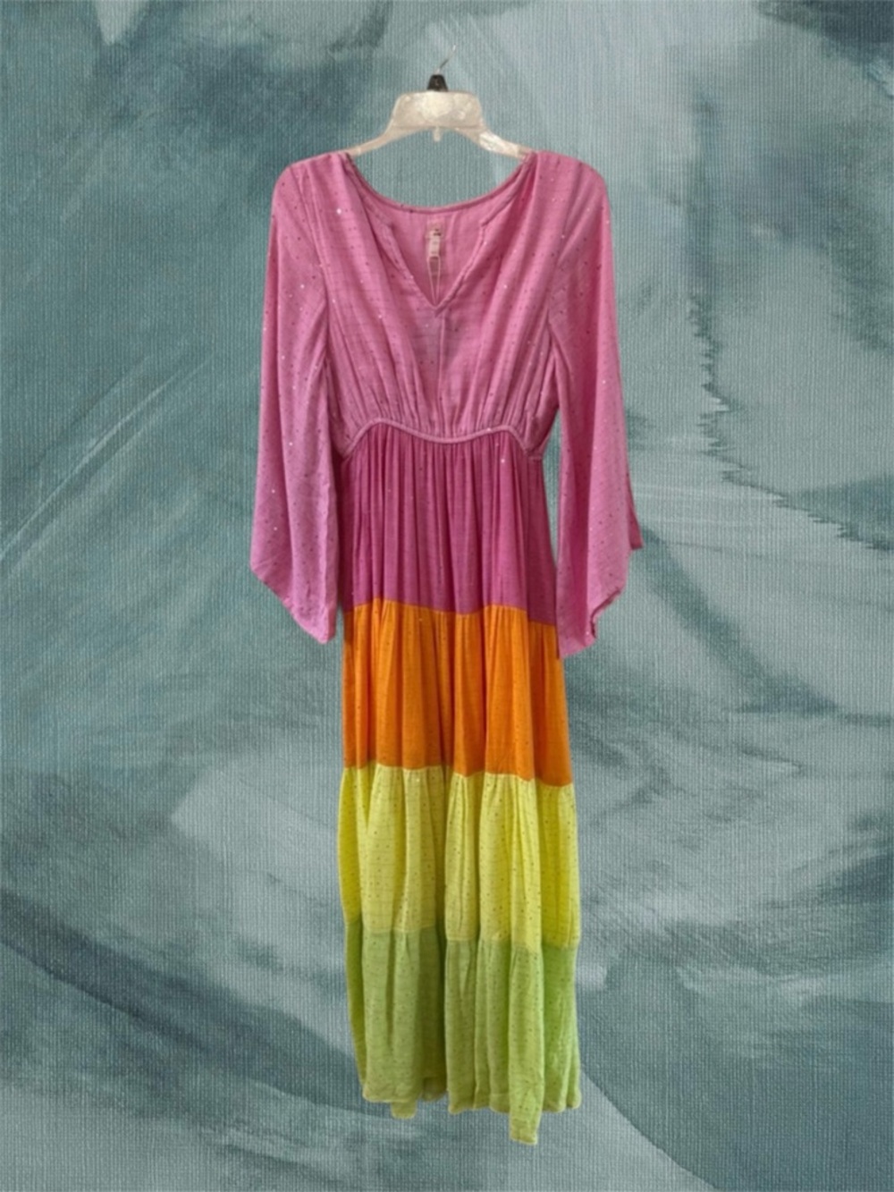 Aura Lila Sequin-embellished Maxi Dress Color Blocked Cover-Up Maxi Dress Sz XS
